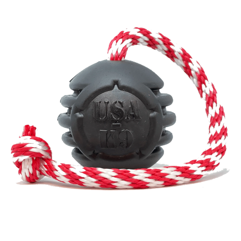 USA-K9 Magnum Black Stars and Stripes Ultra-Durable  Rubber Chew Toy, Reward Toy, Tug Toy, and Retrieving Toy