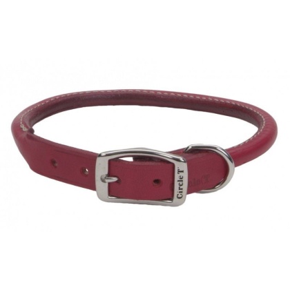 Circle T Oak Tanned Leather Round Dog Collar - Red - 20