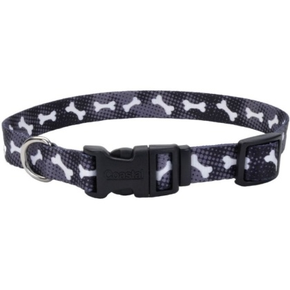 Coastal Pet Styles Nylon Adjustable Dog Collar Black Bones 1