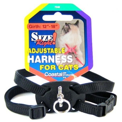 Coastal Pet Size Right Nylon Adjustable Cat Harness - Black - Girth Size 12in.-18in.