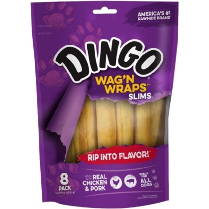 Dingo Wag\'n Wraps Chicken & Rawhide Chews (No China Sourced Ingredients) - Slims 8 count