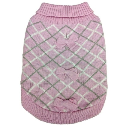 Fashion Pet Pretty in Plaid Dog Sweater Pink - Small