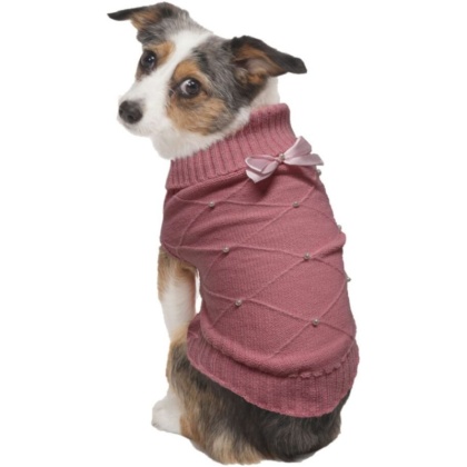 Fashion Pet Flirty Pearl Dog Sweater Pink - Medium