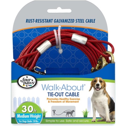 Four Paws Dog Tie Out Cable - Medium Weight - Red - 30