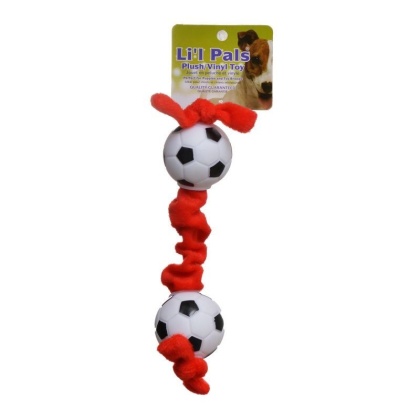 Li'l Pals Soccer Ball Plush Tug Dog Toy - Red, Black & White - Soccer Ball Plush Tug Dog Toy