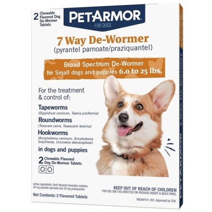 PetArmor 7 Way De-Wormer for Small Dogs and Puppies (6-25 Pounds) - 2 count