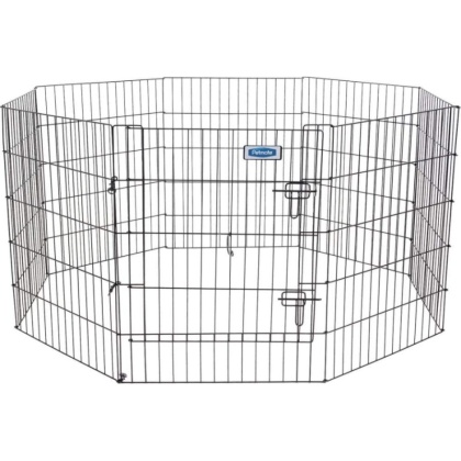 Petmate Exercise Pen Single Door with Snap Hook Design and Ground Stakes for Dogs Black - 30