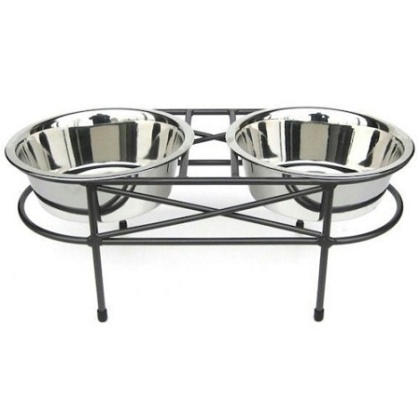 Mesh Elevated Double Dog Bowl - Small/White