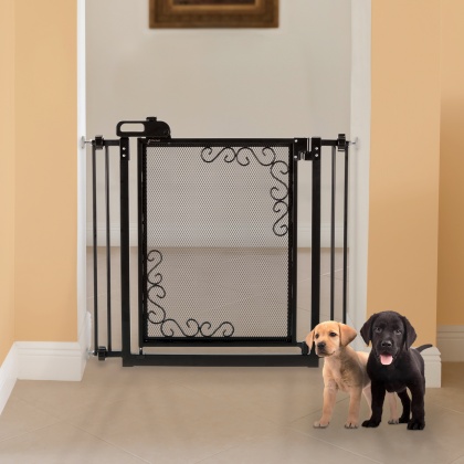 One-Touch Metal Mesh Pet Gate in Black