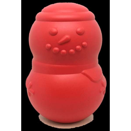 Red - MKB Snowman Durable Rubber Chew Toy & Treat Dispenser  - Large