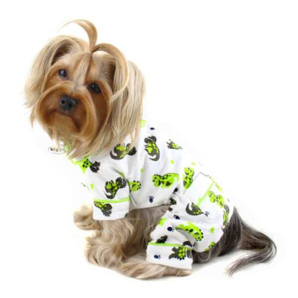 White - Playful Dinosaur Flannel Pajamas - XS