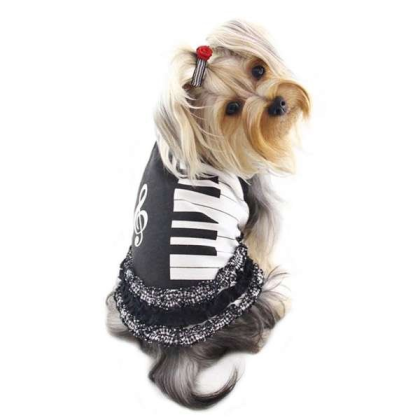 Black/White - Adorable Piano Dress with Ruffles - XS