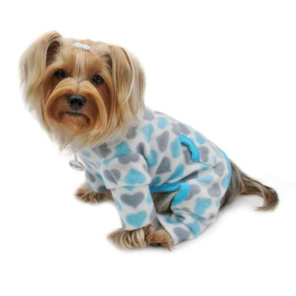 Blue - Blue & Gray Hearts Fleece Turtleneck Pajamas - S