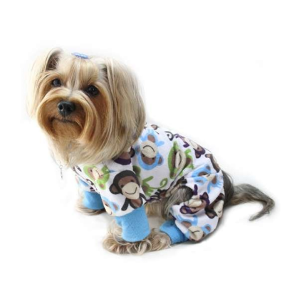 Blue - Ultra Soft Plush Minky Monkey Pajamas - Small