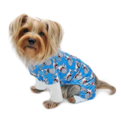 Blue - Ultra Soft Plush Minky Silly Sharks Pajamas - Small