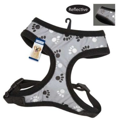 Black - Casual Canine Reflective Pawprint Harnesses - Xsmall