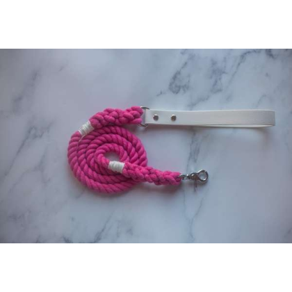 White|Pink - Biothane & Rope Leash Combo - 4 ft