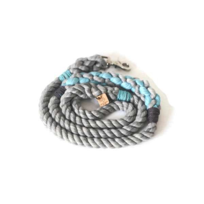 Grey and Aqua 2 - Rope Dog Leash - 5 ft