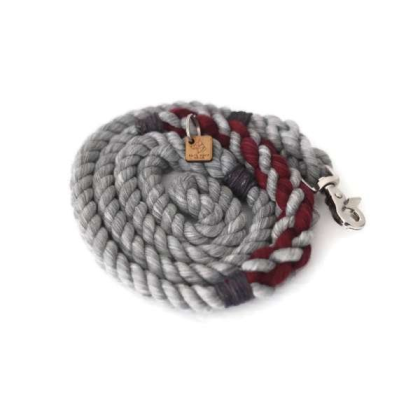 Grey and Burgundy  - Rope Dog Leash - 4 ft