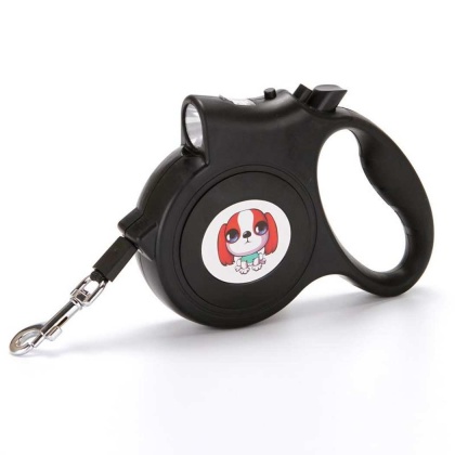 Black - LED Lighted Retractable Nylon Dog Leash