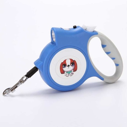 Blue - LED Lighted Retractable Nylon Dog Leash