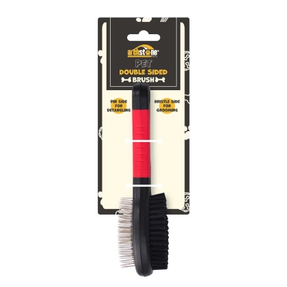 Black/Red - Double Sided Pet Brush - Bristles and Pins