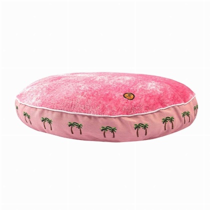 Pink - Halo Palm Trees Round Dog Bed - L