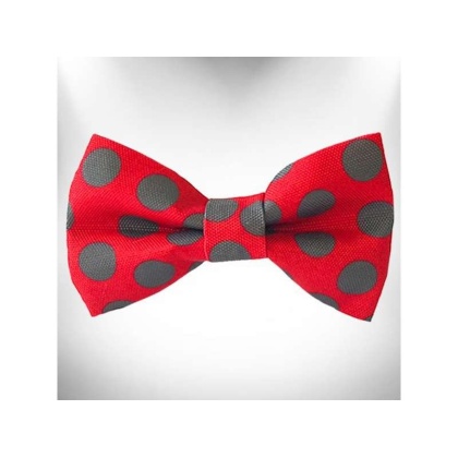 Grey Dot on Red - Polka Dot Dog Bow Tie