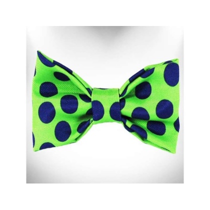 Blue Dot on Green - Polka Dot Dog - Neon Bow Tie