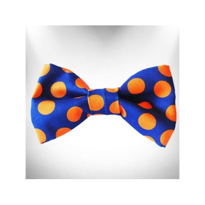 Orange Dot on Blue - Polka Dot Dog Bow Tie