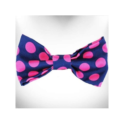 Pink Dot on Blue - Polka Dot Dog Bow Tie