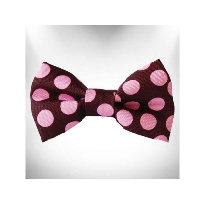 Pink Dot on Brown - Polka Dot Dog Bow Tie