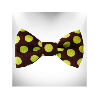 Green Dot on Brown - Polka Dot Dog Bow Tie