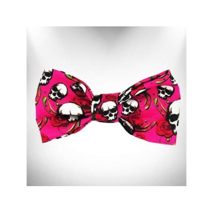 Pink Skulls n\' Roses - Tattoo Dog Bow Tie