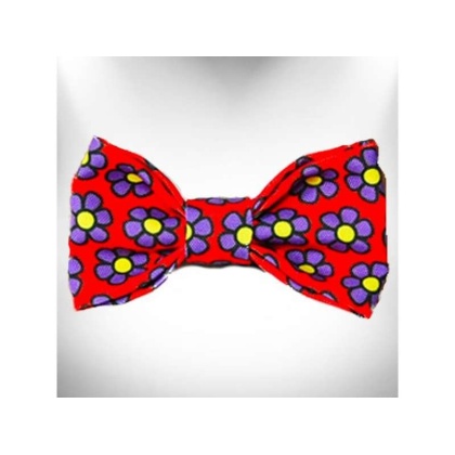 Purple Daisies on Red - Flower Dog Bow Tie