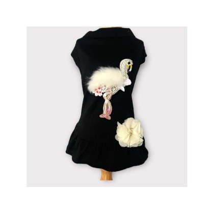 Beaded Fur and Rhinestone Flamingo- Dog Dress - X Small