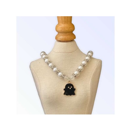 BLACK - My Fa-BOO-Lous Pearl Ghost Necklace - Medium