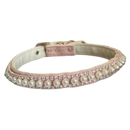 PINK - Pretty in Pink Pearl and Rhinestone Collar - 10\'\'