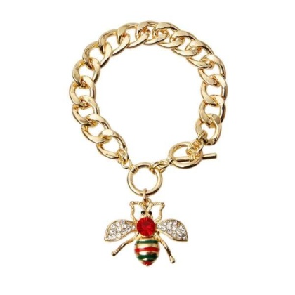 RED - Rhinestone Bee Toggle Necklace - Medium