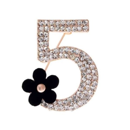 Black - Rhinestone no. 5 Flower Brooch