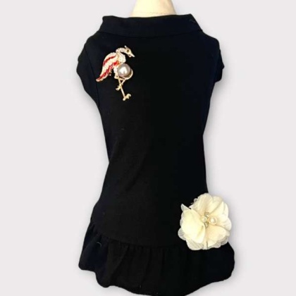 Elegant Flamingo Rhinestone and Pearl-Dog Dress - Large