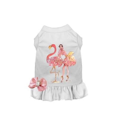 WHITE - Fancy Flamingo Dress - Medium