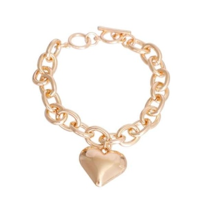 Gold Cable Chain Heart Toggle Necklace - Medium