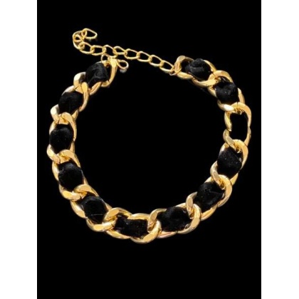 Black - Gold Chain Velvet Collar - Medium