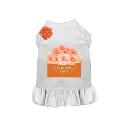 WHITE - Hairmes Flowers Dog Dress - X Small