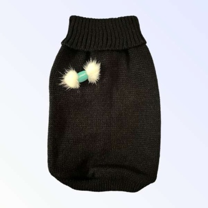 BLACK - Knit Macaroon PomPom Dog Sweater - X Small