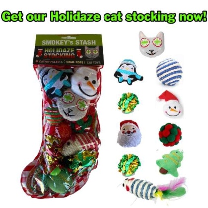 Smokey\'s Stash Christmas Stockings Stuffed with 12 Catnip Toys