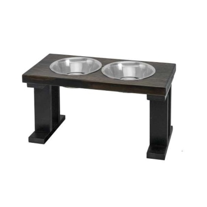 Black/Ebony - Farmhouse 2 Bowl Elevated Regular Feeder -  12 Inch