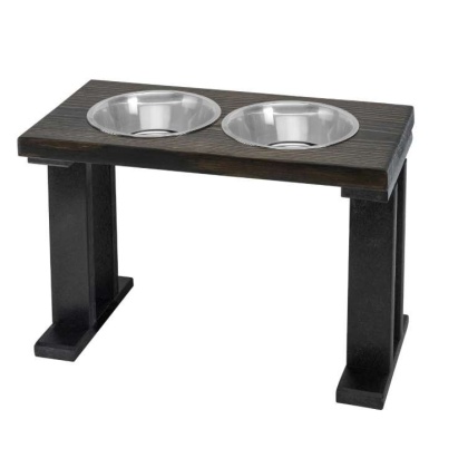 Black/Ebony - Farmhouse 2 Bowl Elevated Regular Feeder -  16 Inch