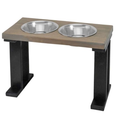 Black/Gray - Farmhouse 2 Bowl Elevated Regular Feeder -  16 Inch